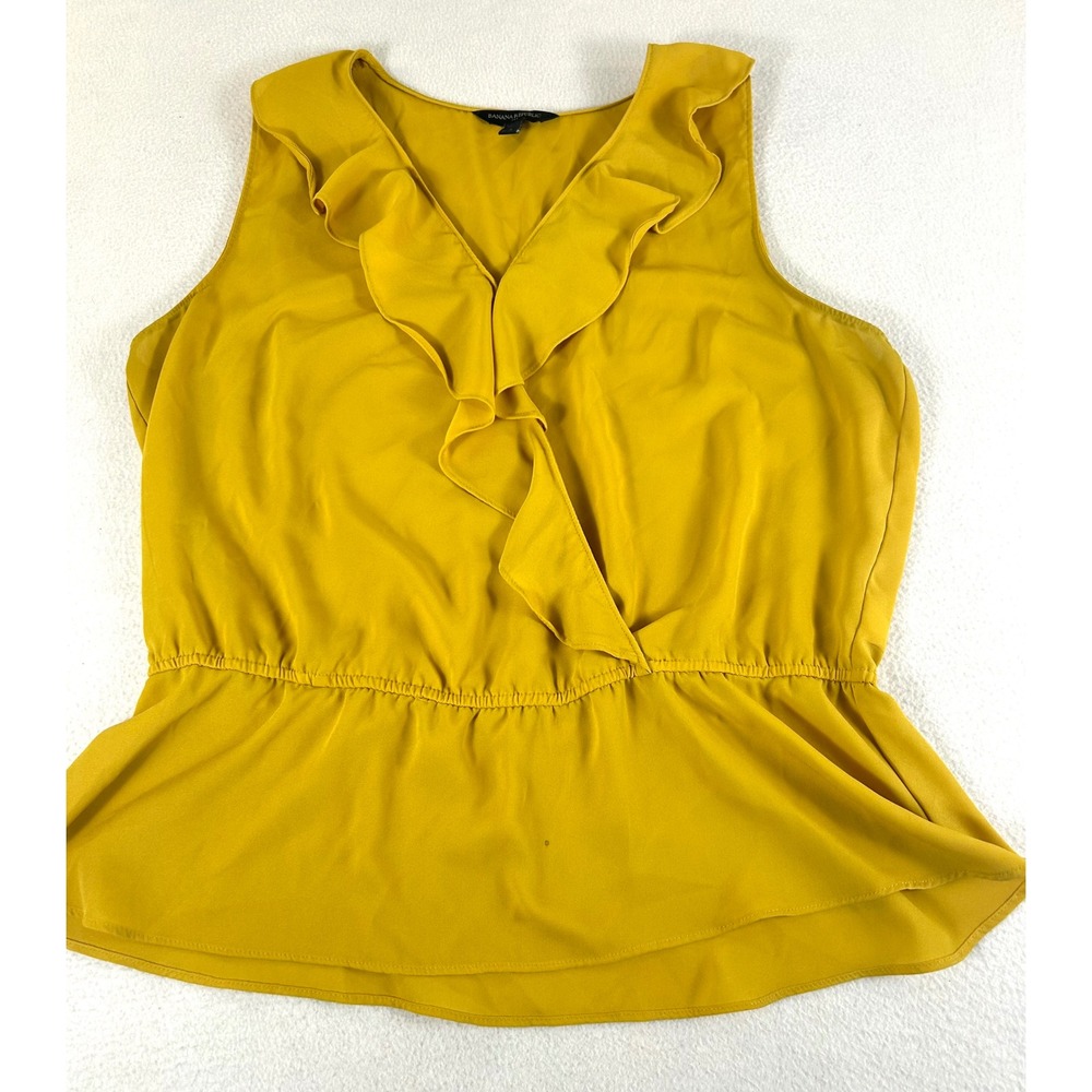 Banana Republic Ruffle Wrap Blouse Womens Large Gold Peplum Top 793593-01
